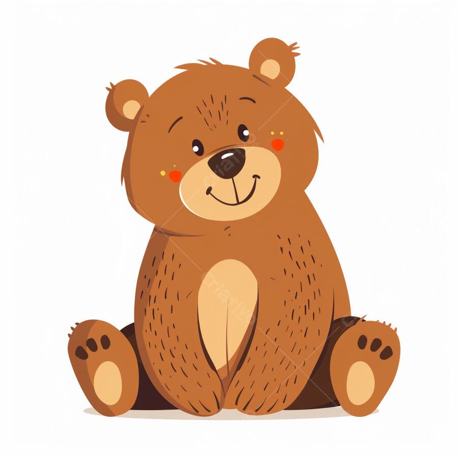 Urso de pelúcia marrom sentado ilustração fofa com bochechas rosadas