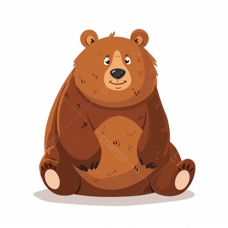 Urso marrom desenho animado sentado sorrindo feliz em fundo branco ilustração infantil
