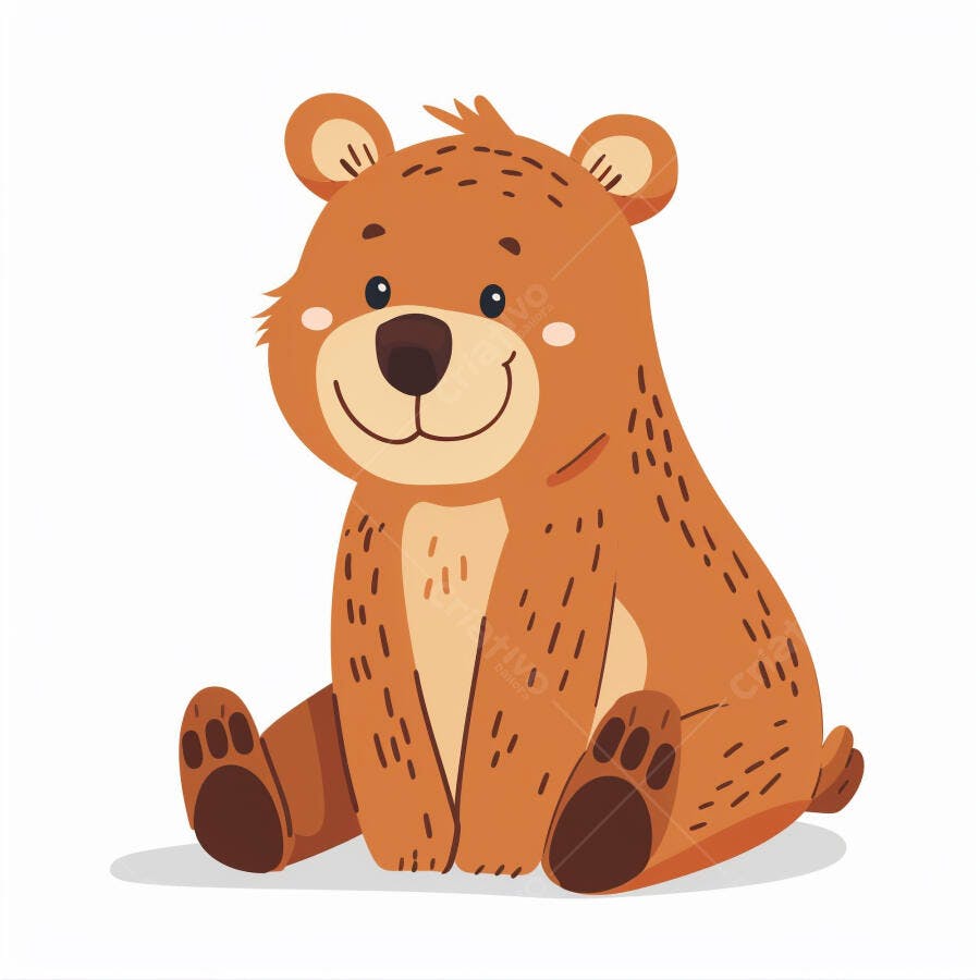 Urso filhote marrom feliz sentado ilustração infantil