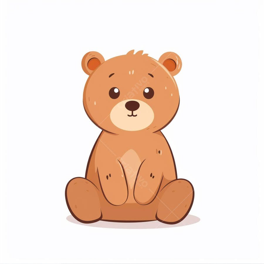 Urso de pelúcia fofo marrom sentado desenho animado sorrindo