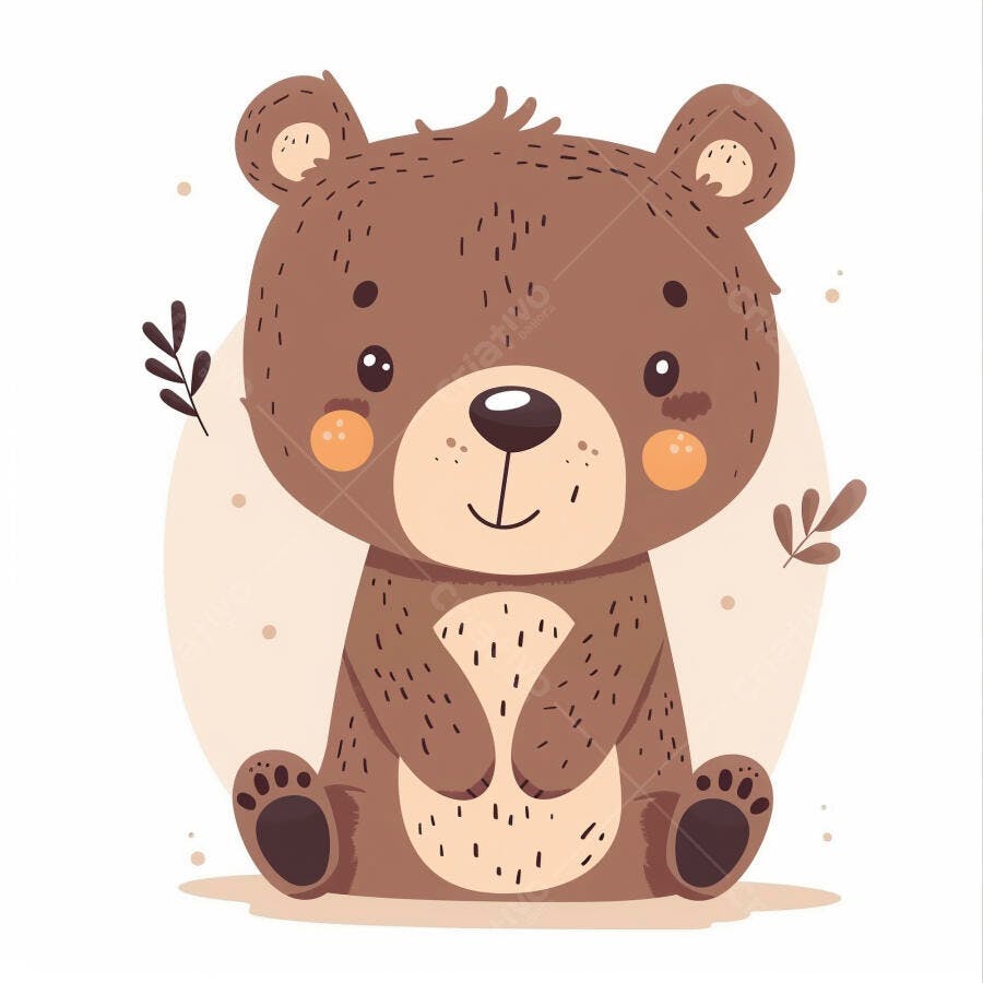 Urso marrom fofo bebê sentado sorrindo ilustração infantil simples