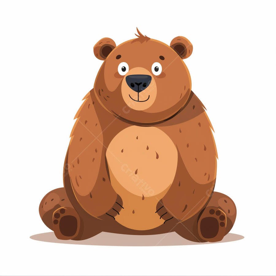 Urso pardo fofo de desenho animado sentado e sorrindo