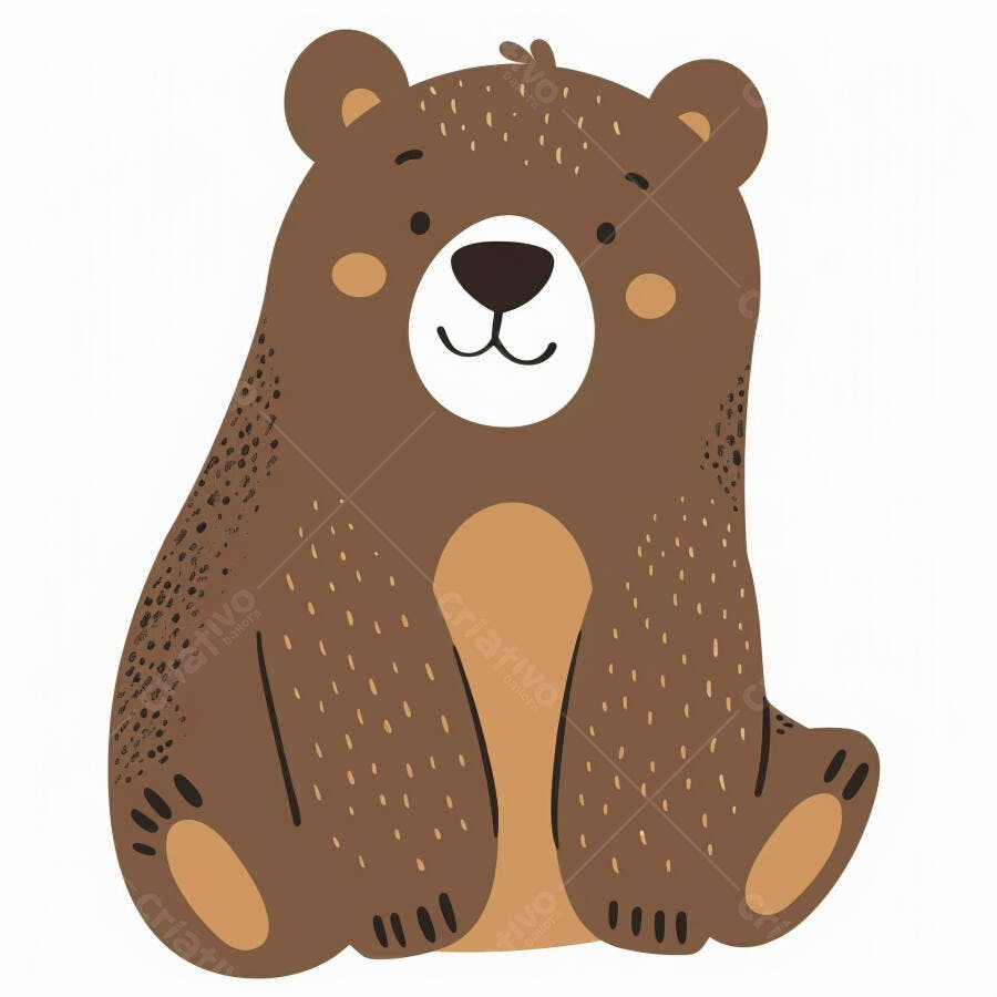 Urso marrom fofo sentado ilustração infantil