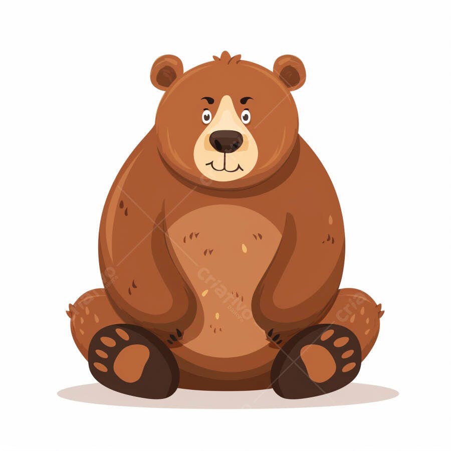 Urso marrom de desenho animado sentado com expressão fofa