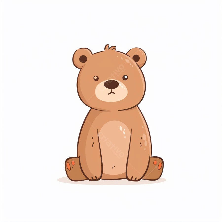 Urso de desenho animado marrom sentado com expressão neutra fofo