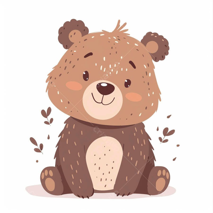 Urso marrom fofo desenho infantil sentado sorrindo