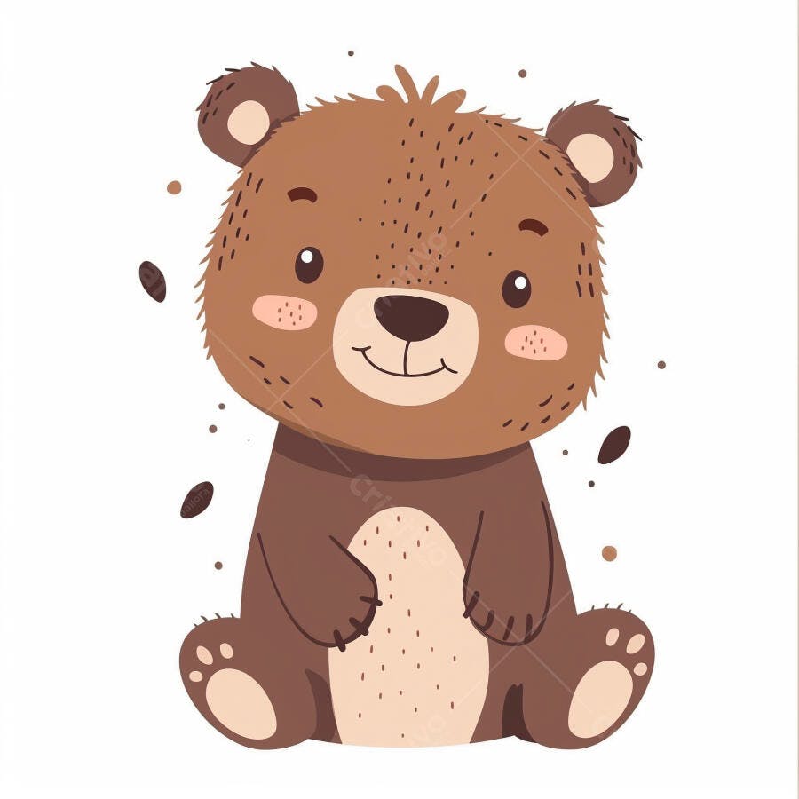 Urso de pelúcia marrom fofo sentado e sorrindo ilustração infantil