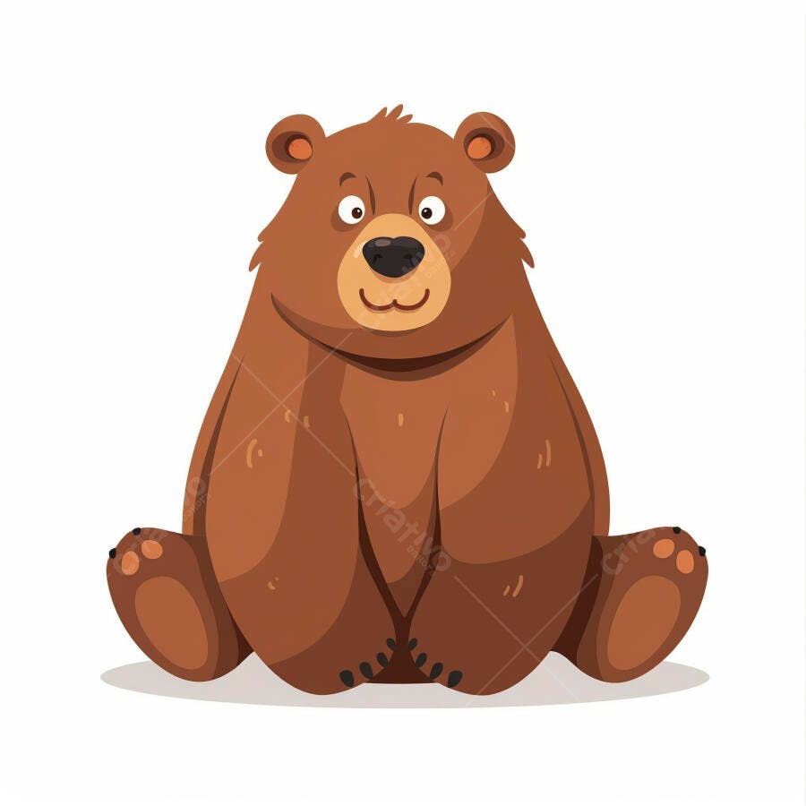 Urso marrom desenho animado sentado amigável em fundo branco