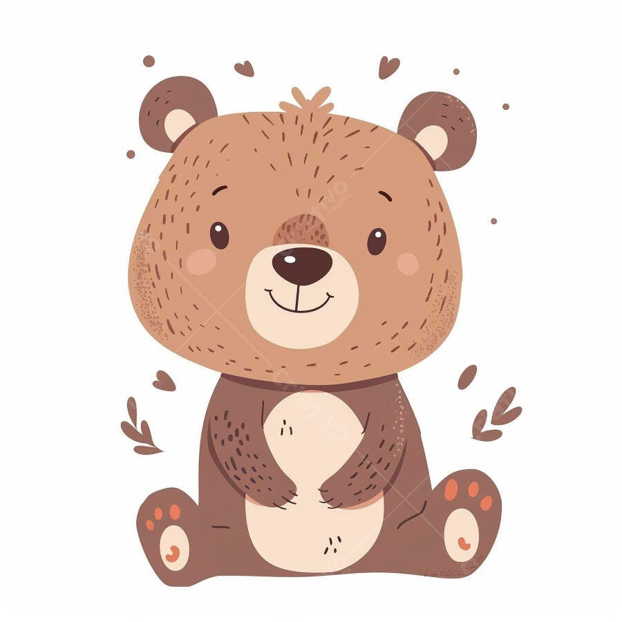 Urso marrom fofo desenho animado sentado sorrindo ilustração infantil