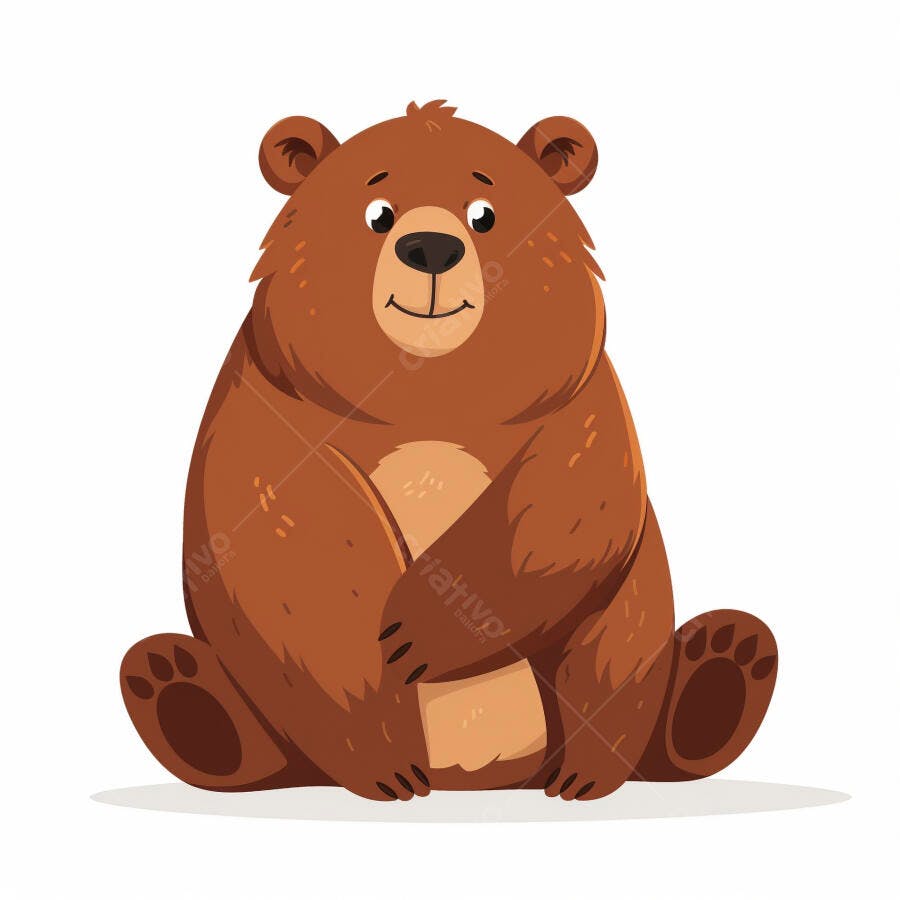 Urso marrom de desenho animado sentado e sorrindo com fundo branco