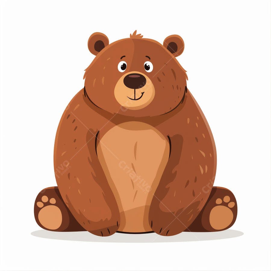 Urso marrom gordinho sentado ilustração de desenho animado fofo e feliz