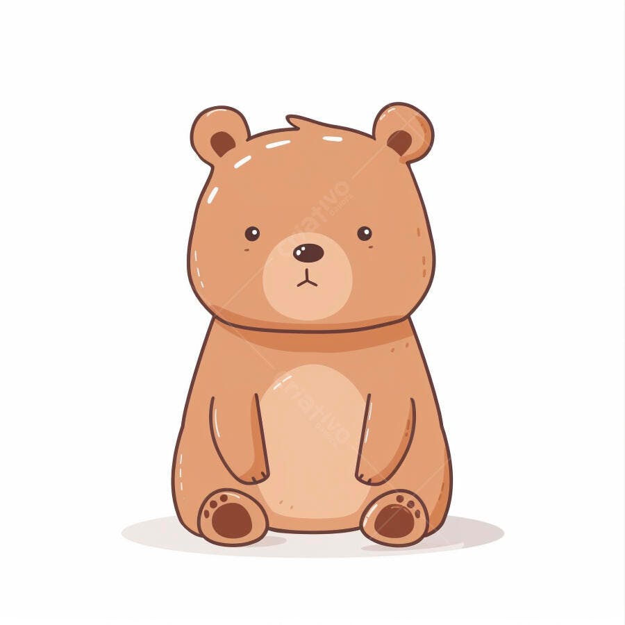 Urso fofo marrom claro sentado ilustração em fundo branco estilo desenho animado
