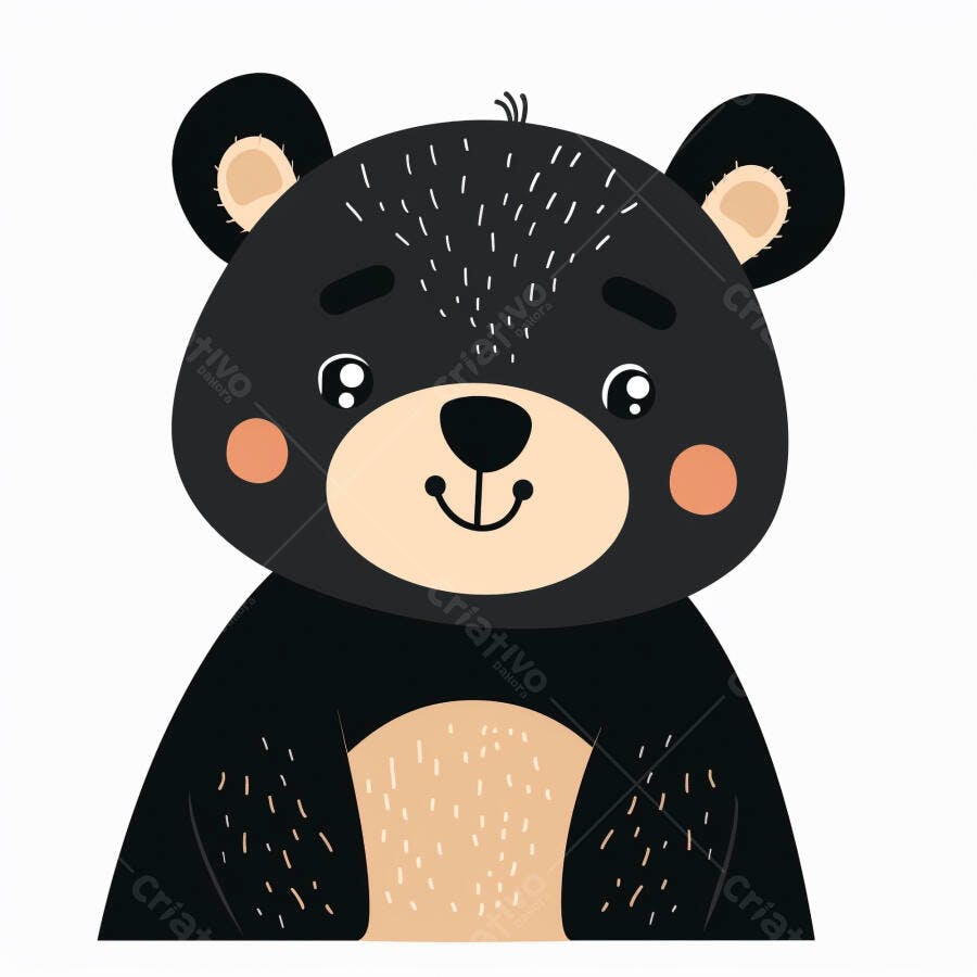 Urso preto de desenho animado fofo feliz em fundo branco isolado