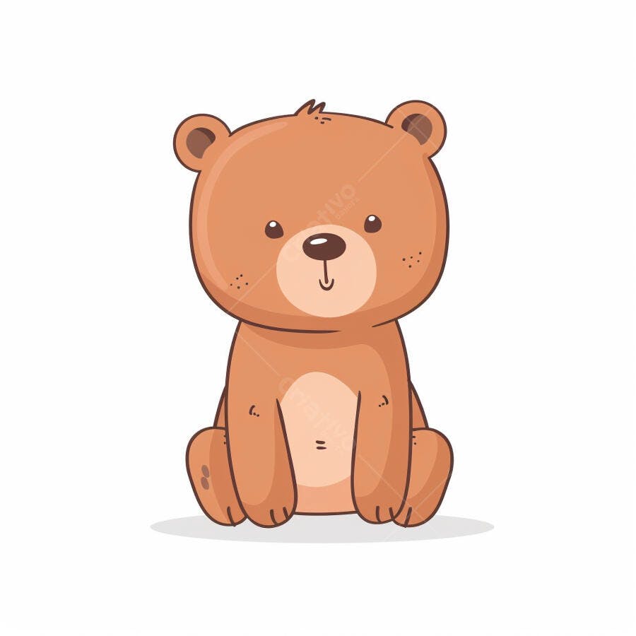 Urso de pelúcia marrom fofo sentado ilustração infantil