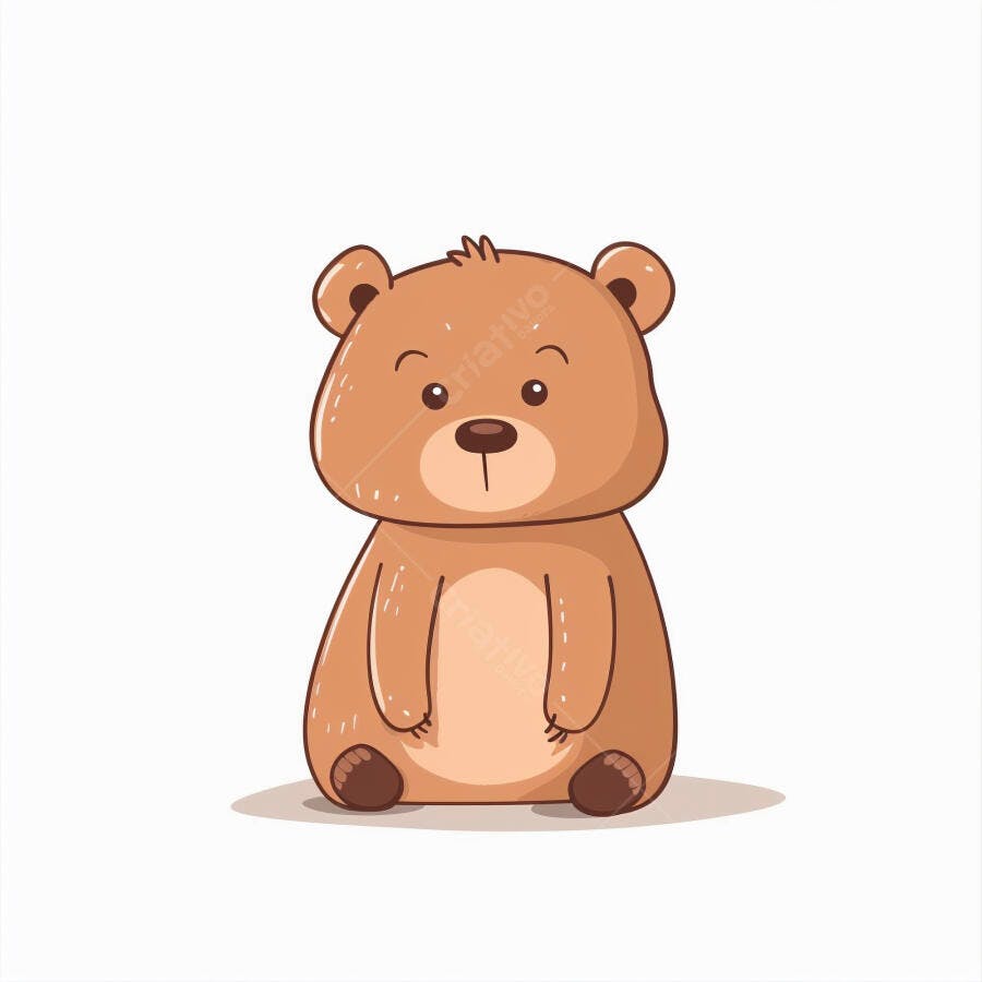 Urso marrom fofo de desenho animado sentado em fundo branco