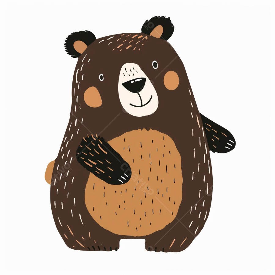 Urso marrom fofo desenho infantil personagem feliz