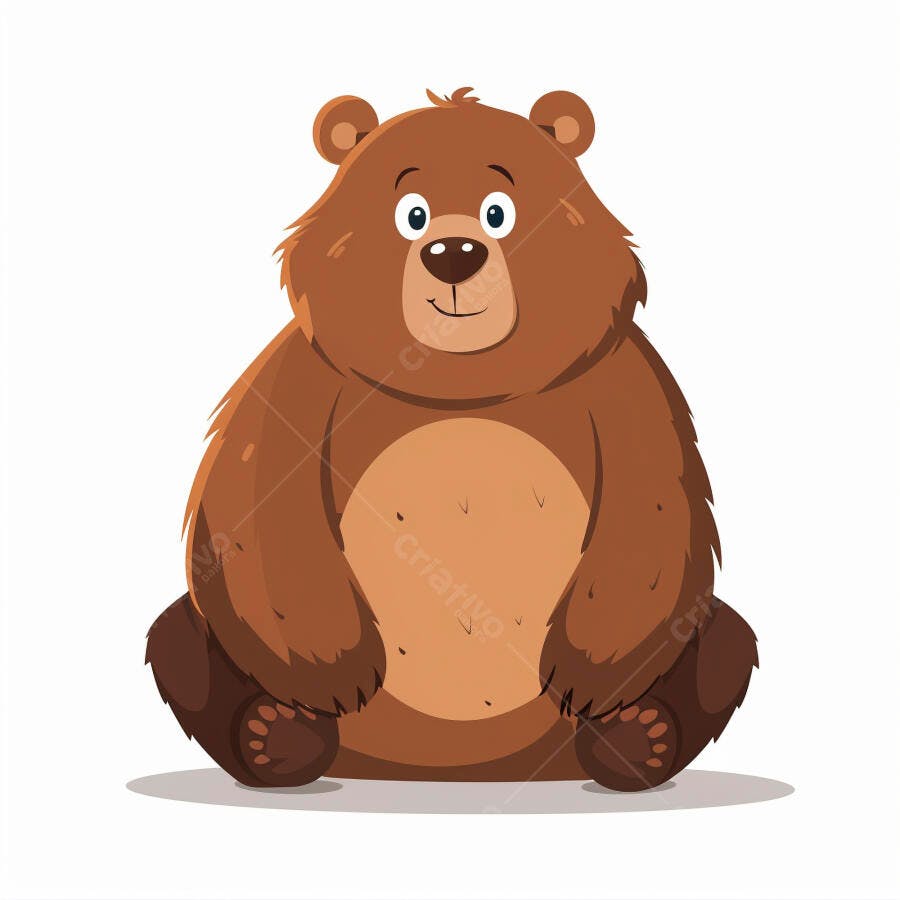 Urso marrom fofo sentado desenho animado sorrindo