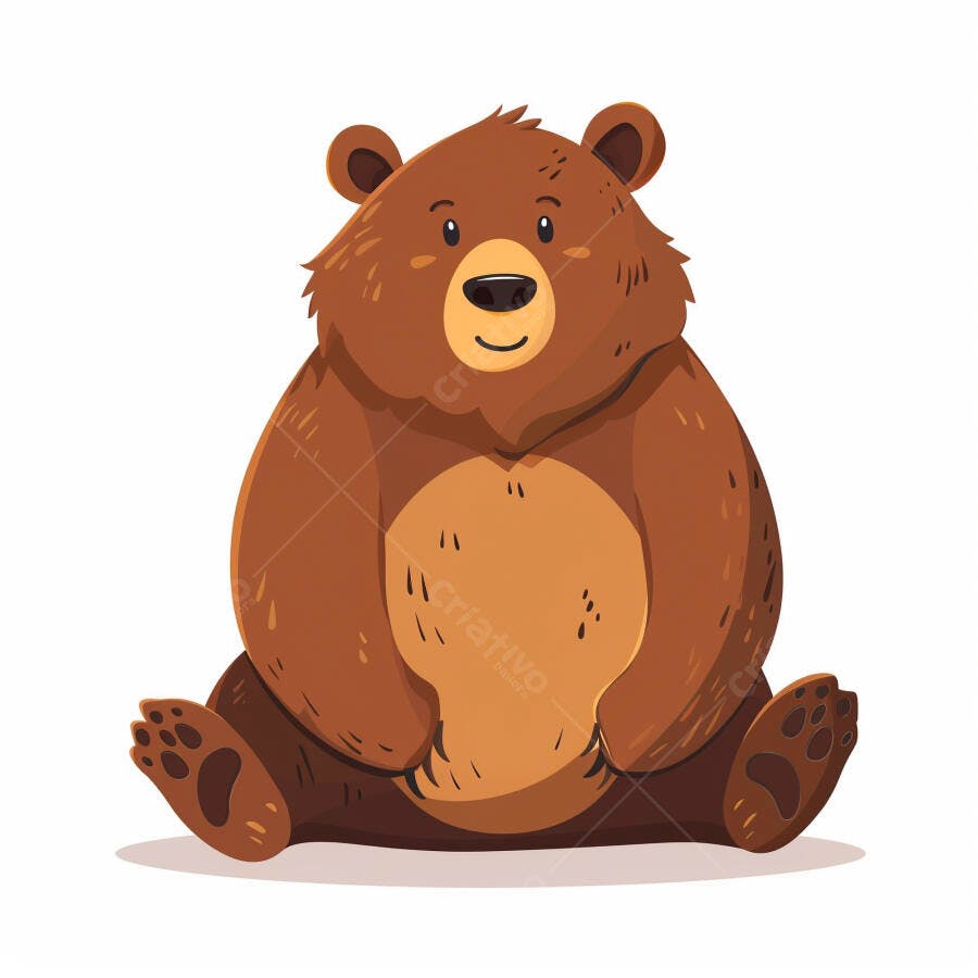 Urso marrom de desenho animado sentado feliz isolado em fundo branco