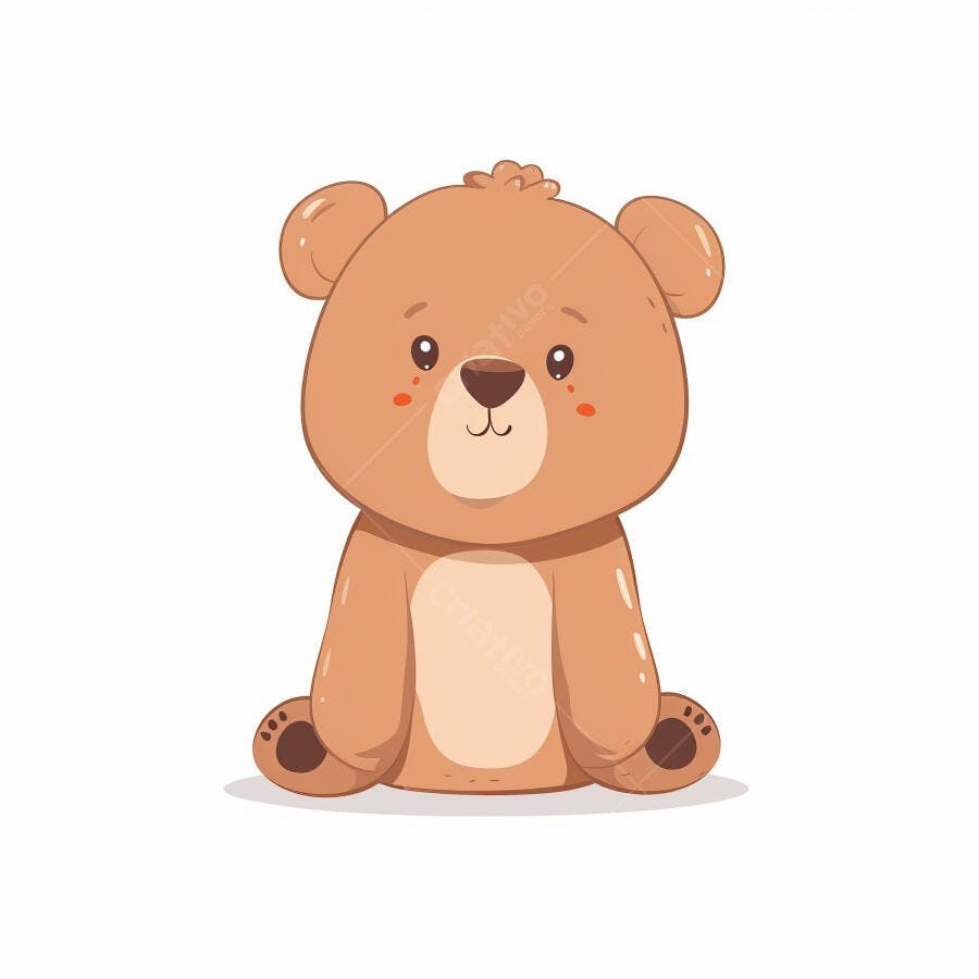 Urso de pelúcia marrom claro fofo sentado ilustração infantil vetor