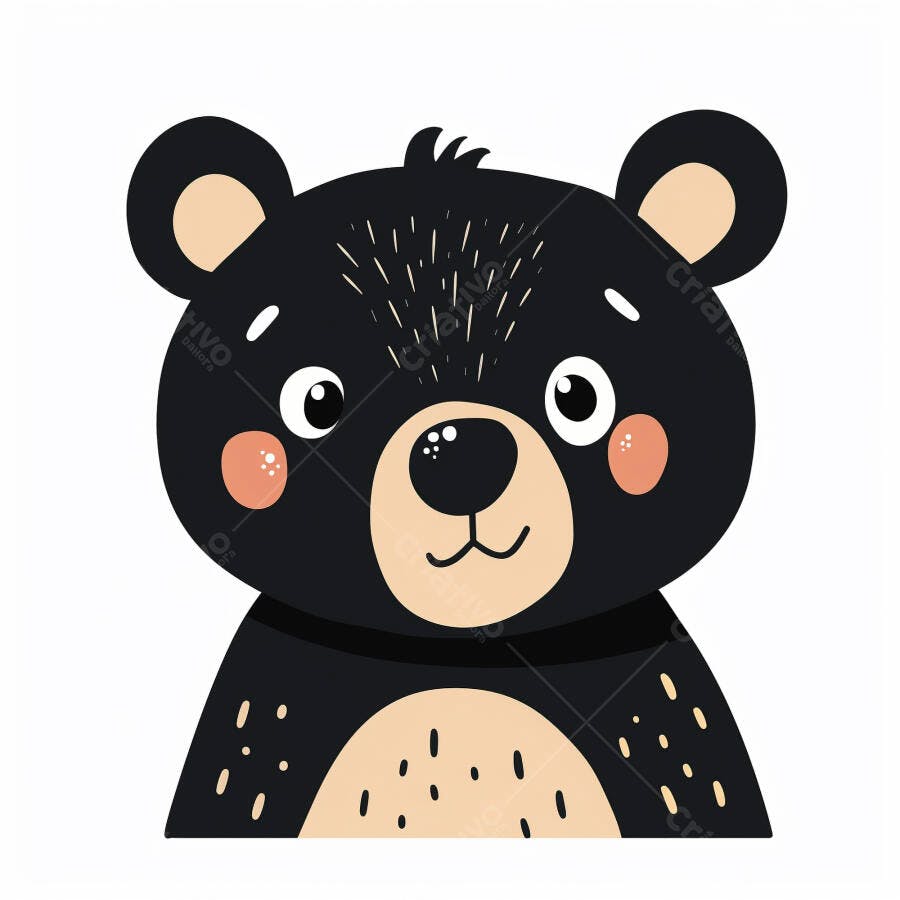 Urso preto de desenho animado fofo e amigável com bochechas rosadas