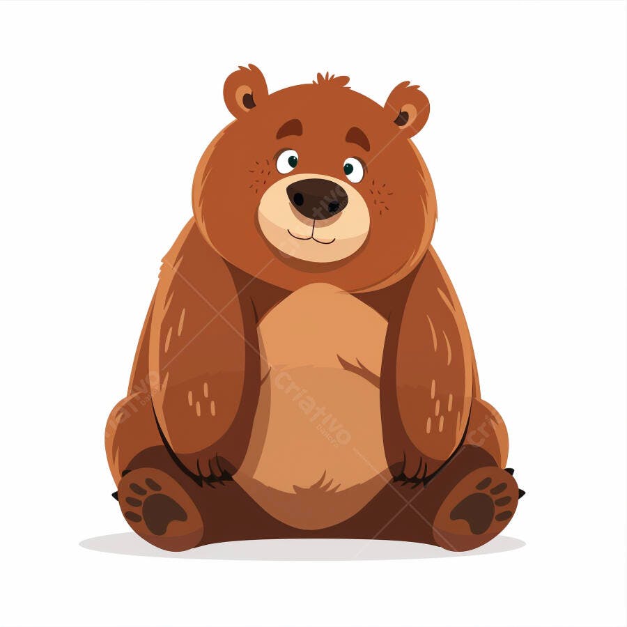 Urso marrom fofo sentado sorrindo ilustração infantil desenho animado