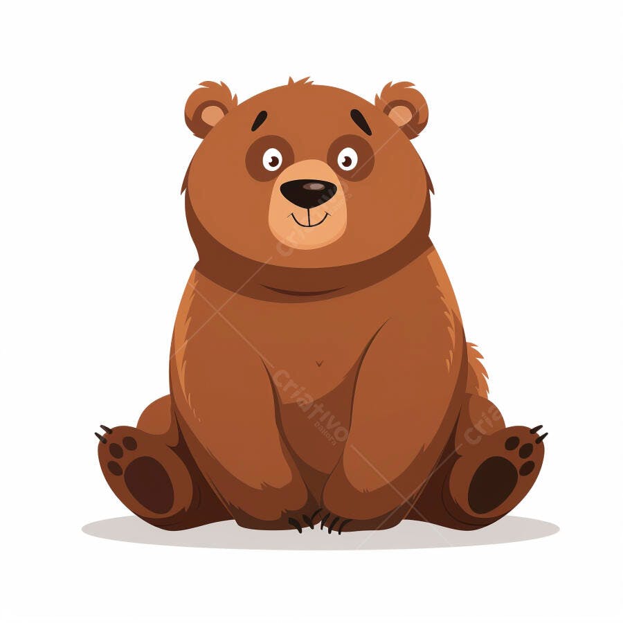 Urso marrom desenho animado feliz sentado fofo com fundo branco isolado