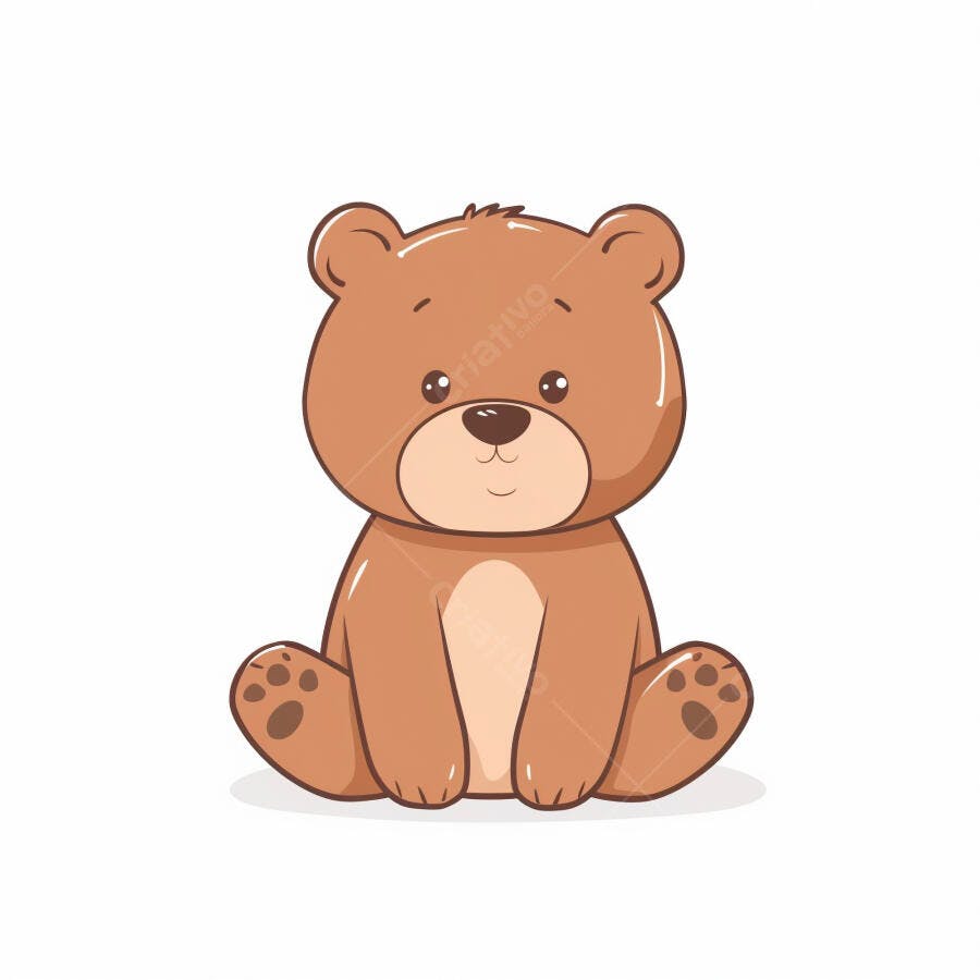 Urso de pelúcia marrom fofo sentado desenho infantil isolado