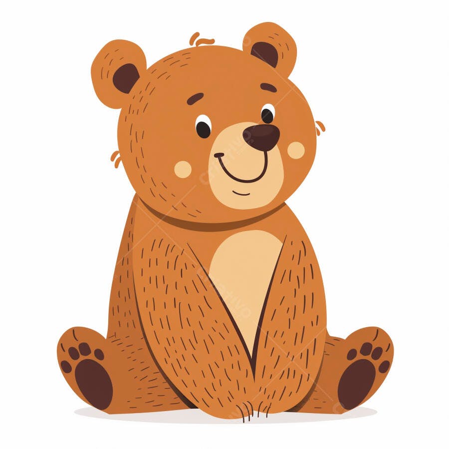 Ursinho marrom feliz sentado ilustração infantil fofa
