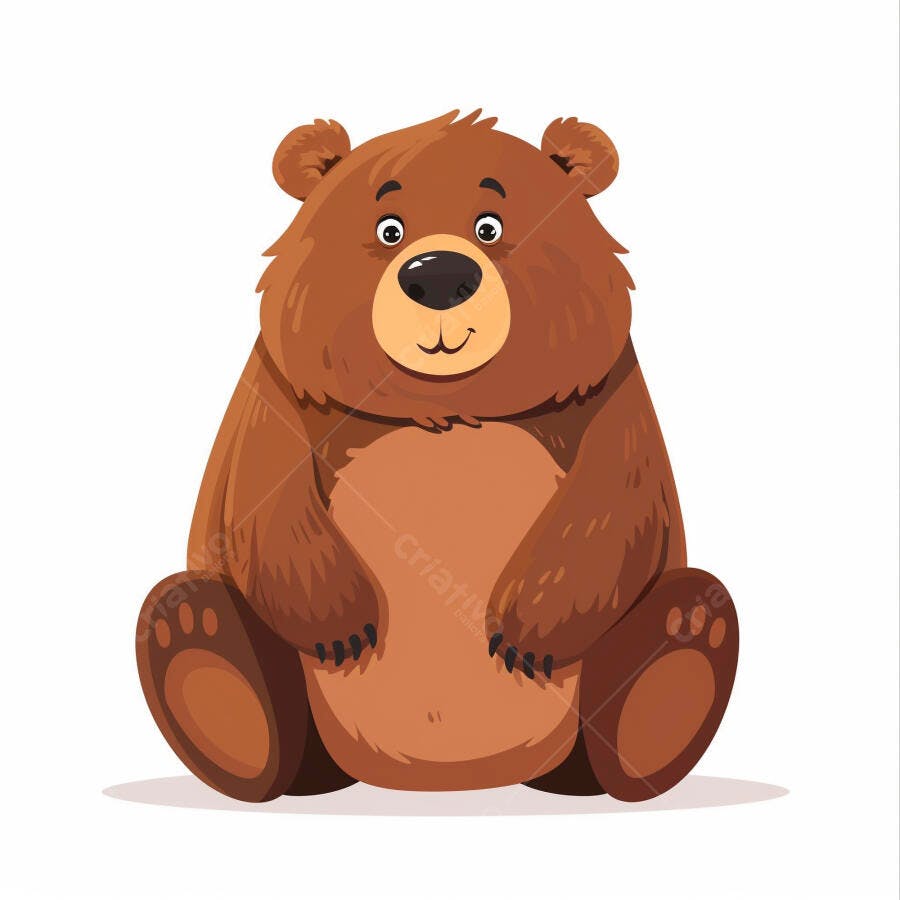 Urso marrom fofo sentado ilustração infantil desenho animado