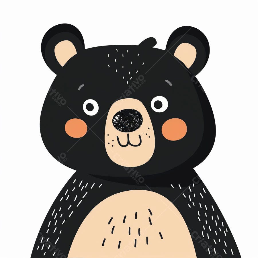 Urso preto desenho animado feliz com bochechas alaranjadas e focinho bege