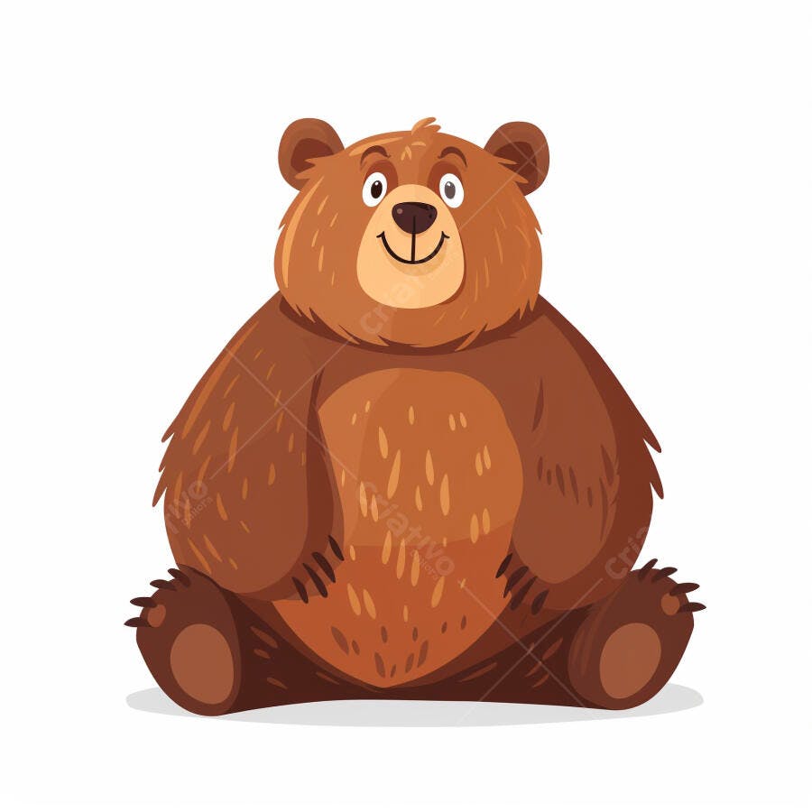 Urso marrom desenho animado sentado sorrindo fundo branco