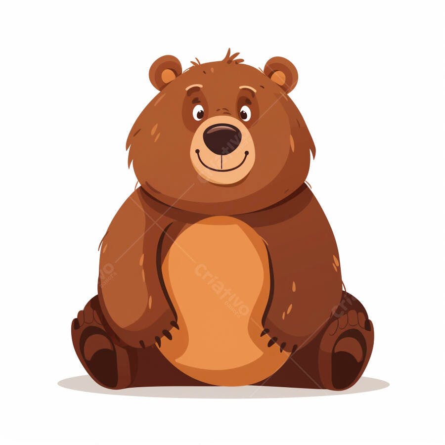Urso marrom de desenho animado sentado com sorriso feliz e amigável