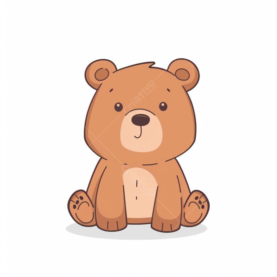 Urso de pelúcia marrom bebê fofo sentado ilustração infantil