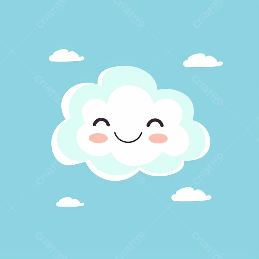 Nuvem feliz sorrindo no céu azul claro desenho animado