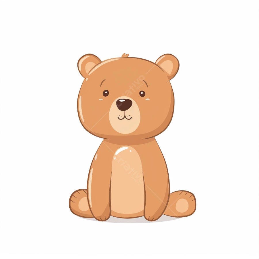 Urso de pelúcia fofo marrom claro sentado em estilo desenho animado