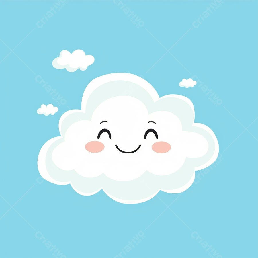Nuvem feliz fofa sorrindo no céu azul claro ilustração infantil