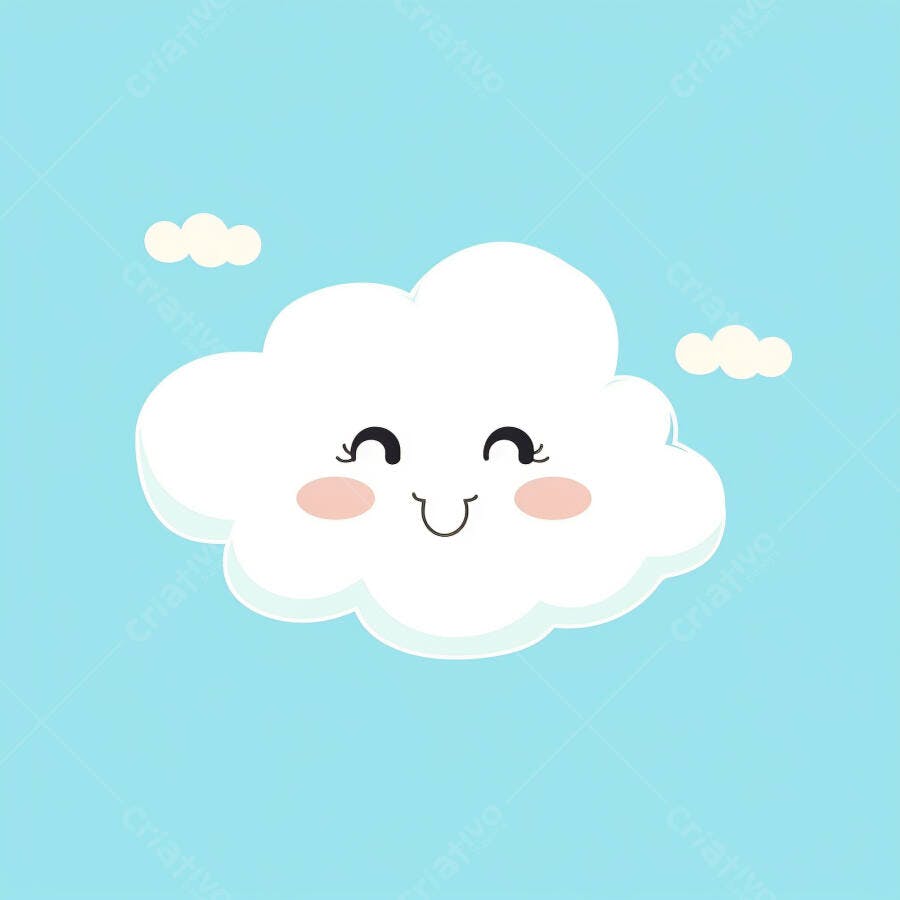 Nuvem branca sorridente ilustração de desenho animado em céu azul claro