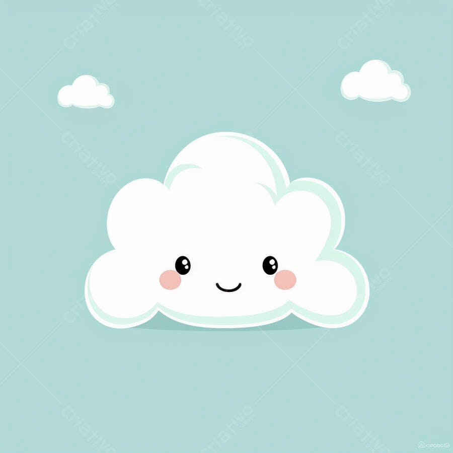 Nuvem feliz desenho infantil com bochechas rosadas e céu azul claro