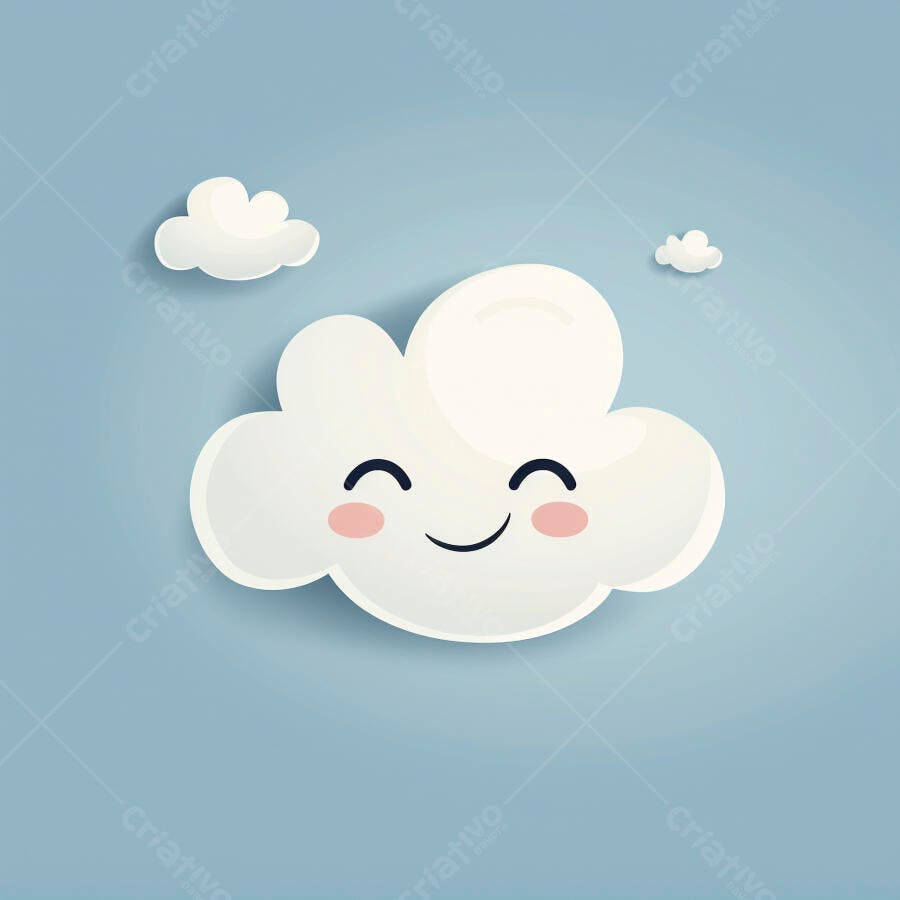 Nuvem de desenho animado fofa e feliz sorrindo em céu azul claro