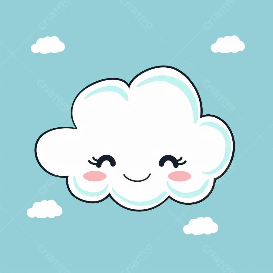 Nuvem feliz desenho animado em céu azul com pequenas nuvens