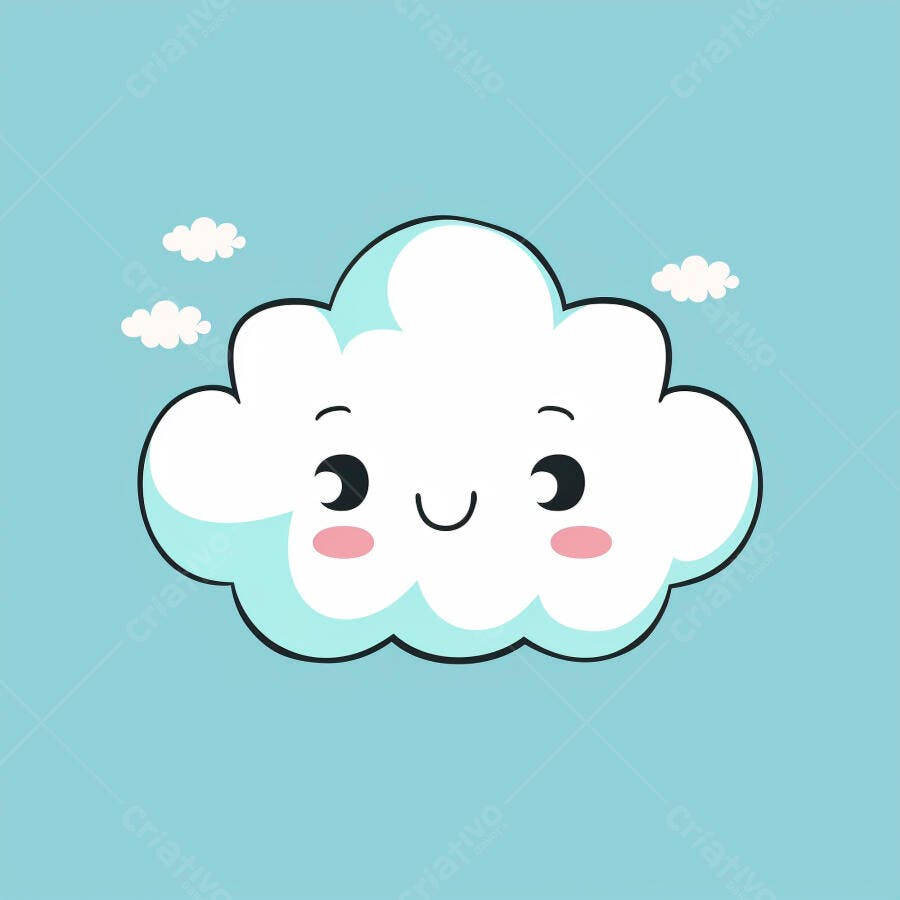 Nuvem feliz e fofa em desenho animado com pequenas nuvens no céu azul