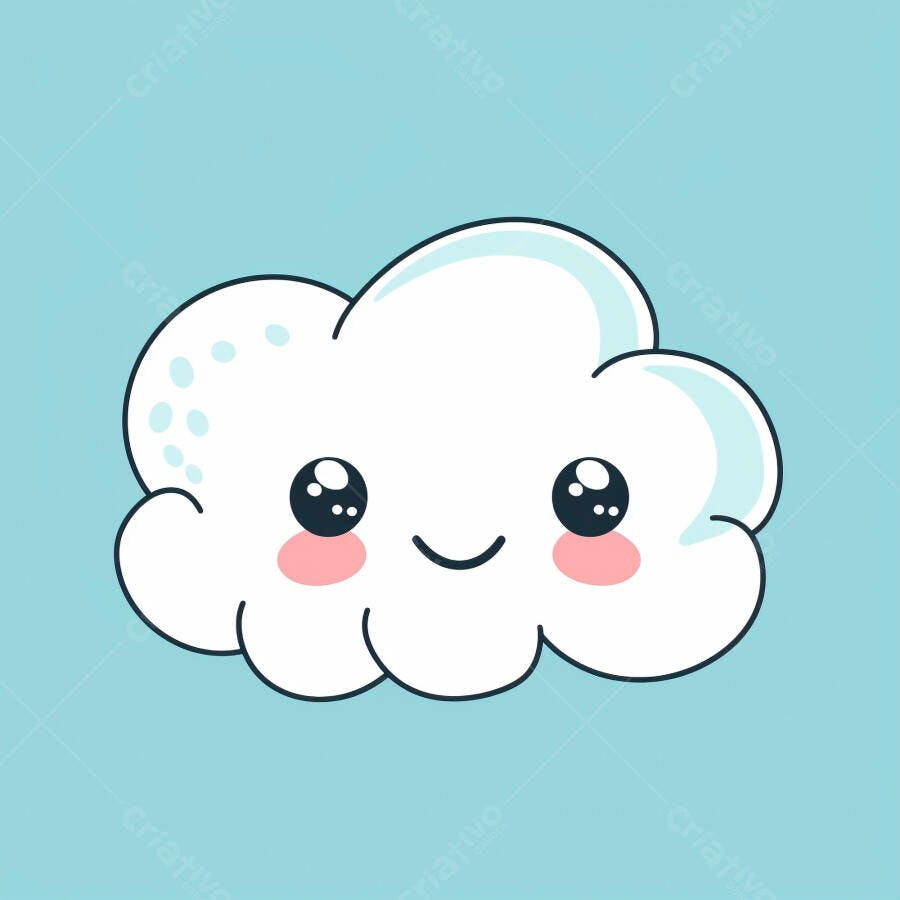 Nuvem branca fofa sorrindo ilustração infantil em fundo azul claro