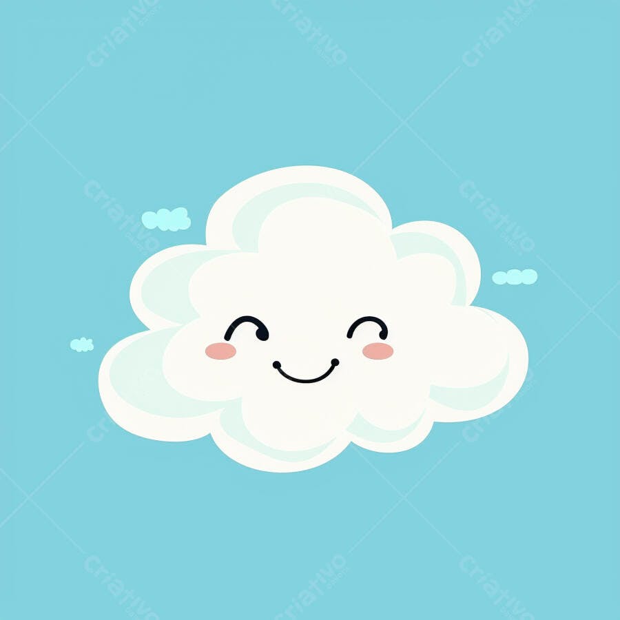 Nuvem branca feliz sorrindo em céu azul claro ilustração infantil