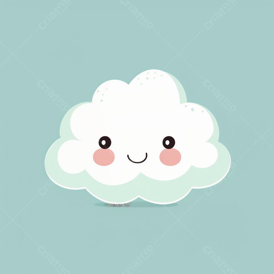 Nuvem fofa sorridente desenho animado em fundo azul claro