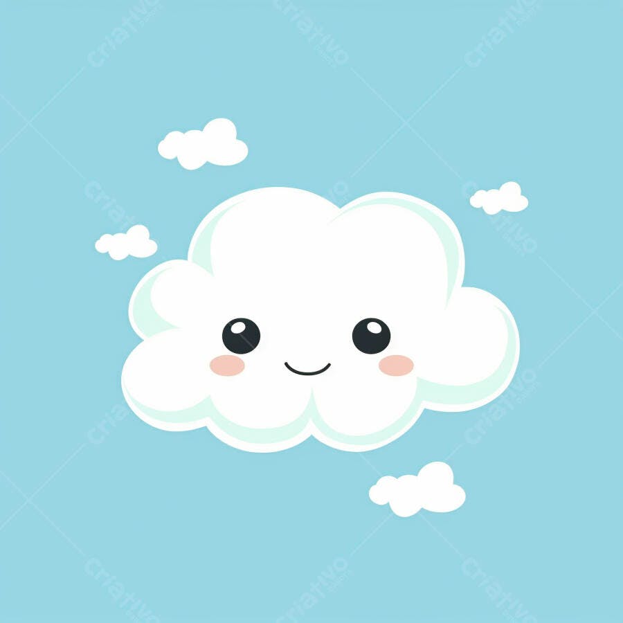 Nuvem fofa de desenho animado sorrindo em céu azul claro ilustração infantil