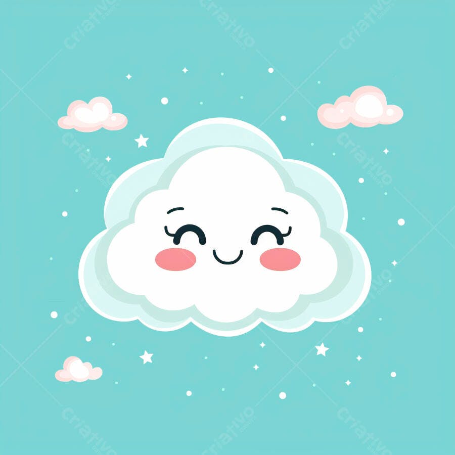 Nuvem branca feliz sorrindo no céu azul claro com estrelas