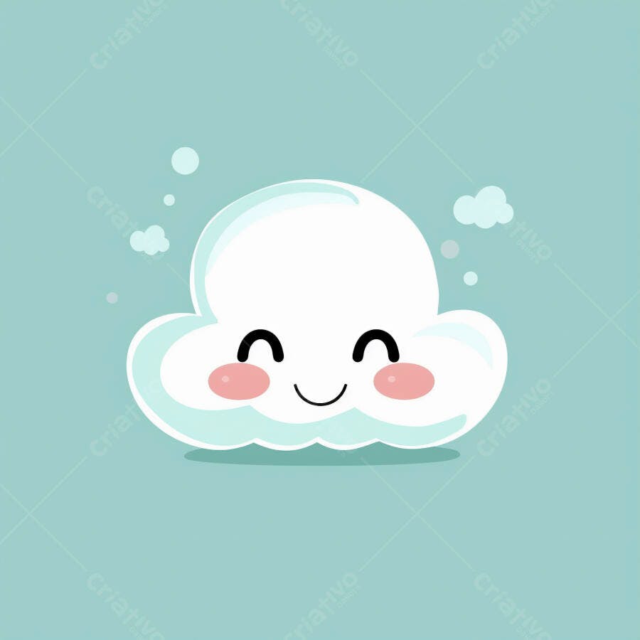 Nuvem fofa sorridente branca em fundo azul claro estilo desenho animado