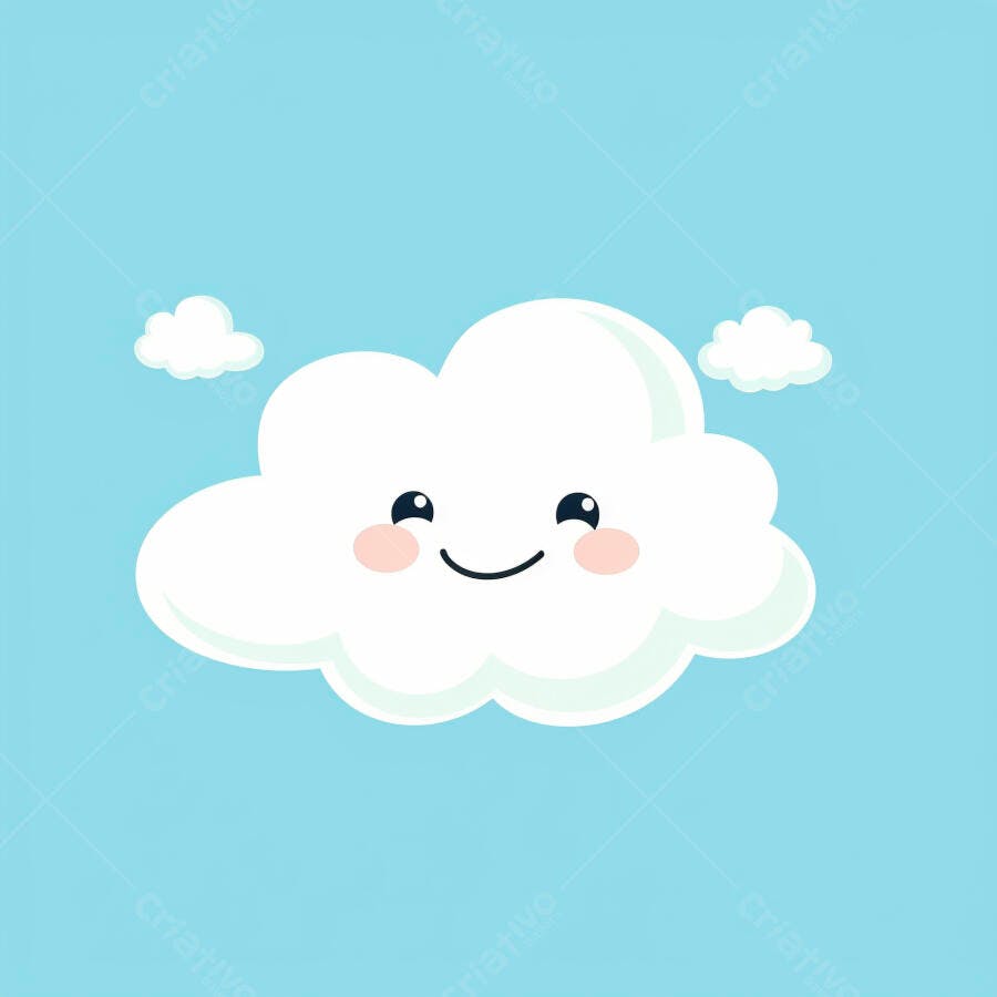 Nuvem de desenho animado sorrindo em céu azul claro com nuvens pequenas