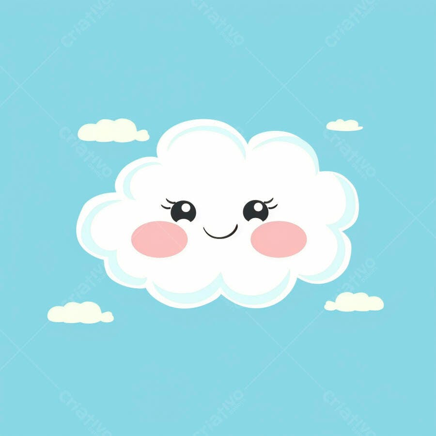 Nuvem fofa branca com bochechas rosadas sorrindo no céu azul claro