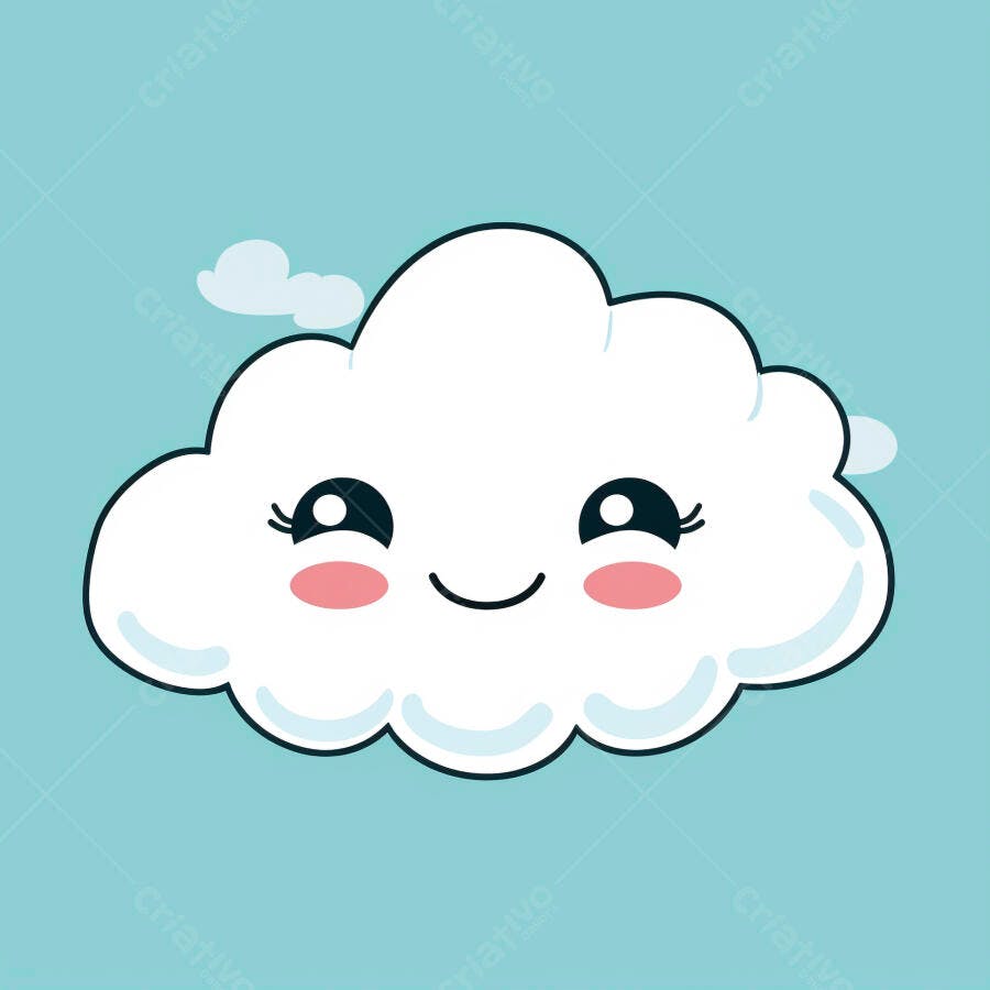 Nuvem fofa feliz sorrindo em céu azul ilustração infantil